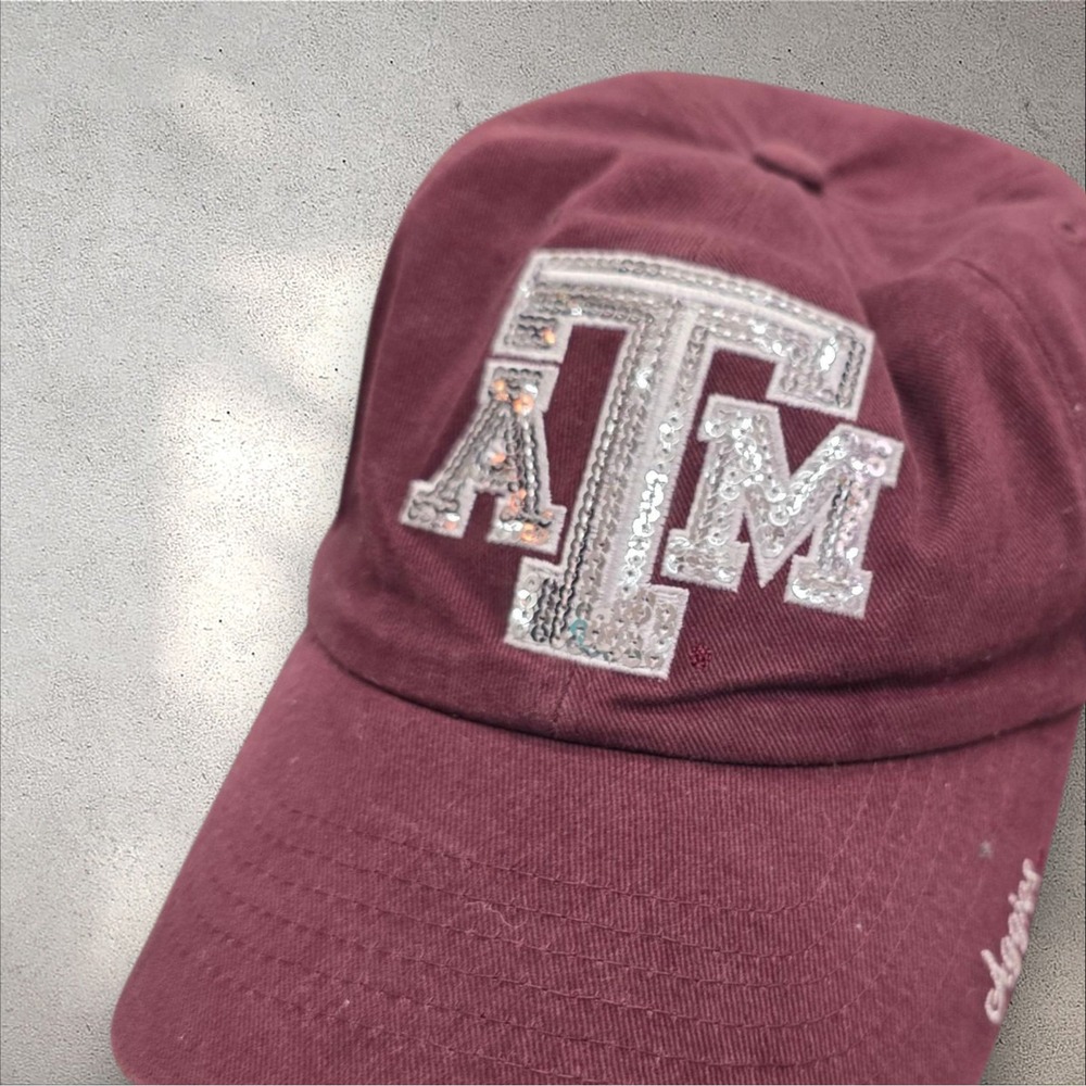 Texas A&M Aggies Hat Cap Strap Back 47 Brand Maroon Sequin Logo Womens Adj - Picture 2 of 8